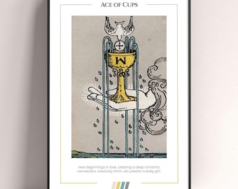 Ace of Cups Tarot Card Poster, Tarot Art Print, Tarot Card Modern Poster, Tarot Decor, Mystical Poster, Witchy Gift, Mystical Gift