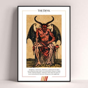Póster de la carta del tarot del diablo, impresión artística del tarot, póster imprimible de la carta del tarot, decoración del tarot, póster místico, regalo de bruja, regalo místico
