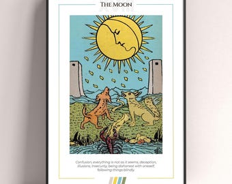The Moon Tarot Card Poster, Tarot Art Print, Tarot Card Modern Poster, Tarot Decor, Mystical Poster, Witchy Gift, Mystical Gift