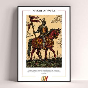 Póster de la carta del Tarot del Caballero de Bastos, lámina de tarot, póster imprimible, decoración de tarot, póster místico, regalo de bruja, regalo místico
