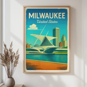 Impressão retrô da cidade de Milwaukee, Estados Unidos - pôster de viagem de museu vintage, arte de parede histórica de Milwaukee para decoração de casa e escritório