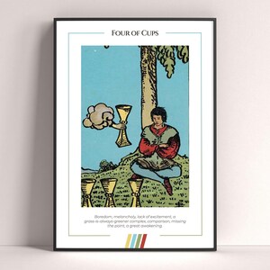 Poster con carta dei tarocchi "Quattro di Coppe", stampa artistica dei tarocchi, poster moderno con carta dei tarocchi, decorazione dei tarocchi, poster mistico, regalo stregonesco, regalo mistico