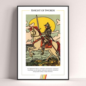 Póster de la carta del Tarot del Caballero de Espadas, lámina de tarot, póster imprimible, decoración de tarot, póster místico, regalo de bruja, regalo místico