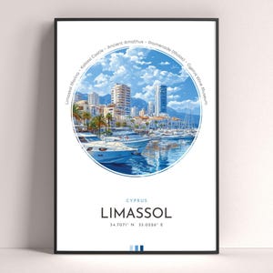 Limassol City Poster, Cyprus Travel Print, Framed Wall Art Print, Minimalist Travel Home Decor