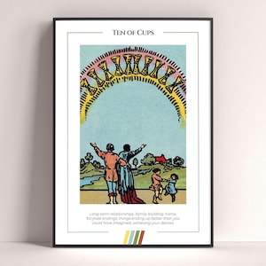 Affiche de carte de tarot dix tasses, impression d'art de tarot, affiche moderne de carte de tarot, décor de tarot, affiche mystique, cadeau de sorcière, cadeau mystique