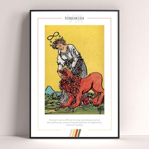 Póster de la Carta del Tarot de la Fuerza, Impresión Artística del Tarot, Póster Imprimible de la Carta del Tarot, Decoración del Tarot, Póster Místico, Regalo de Brujería, Regalo Místico