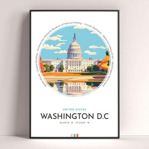 Washington, D.C. City Poster, USA Reisedruck, Moderne Wandkunst, Reisegeschenk, Landschaftsstadtkunst, Bunter Druck