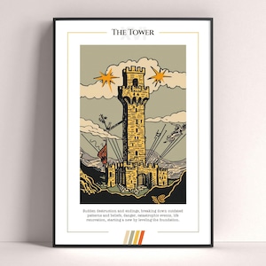 Póster de la carta del Tarot de La Torre, lámina artística del Tarot, póster moderno de la carta del Tarot, decoración del Tarot, póster místico, regalo de bruja, regalo místico
