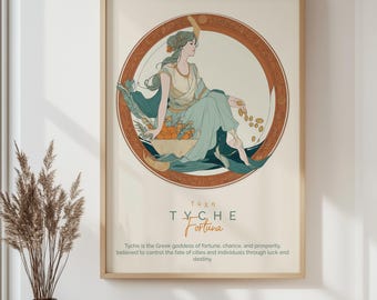 Tyche Poster, Greek Goddess of Fortune Wall Art, Mythology Print, Ancient Greek Decor, Prosperity Goddess Illustration, Mythology Gift