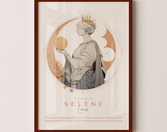 Póster de la diosa griega Selene, impresión de arte mural de la diosa lunar, decoración de mitología antigua, ilustración de la diosa femenina Luna, regalo de Selene