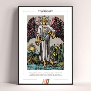 Póster de la carta del tarot de la templanza, impresión artística del tarot, póster imprimible de la carta del tarot, decoración del tarot, póster místico, regalo de bruja, regalo místico