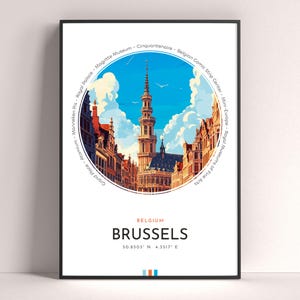 Brussels City Poster, Belgium Travel Print, Printable Wall Art, Travel Gift, Landscape City Art, Digital Wall Decor, Birthday Gift