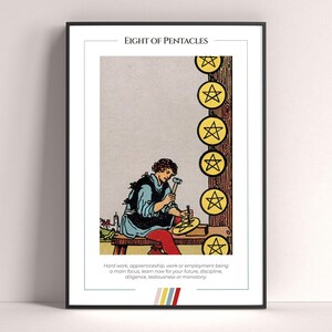 Póster de la carta del Tarot Ocho de Oros, lámina de tarot, póster imprimible, decoración de tarot, póster místico, regalo de bruja, regalo místico