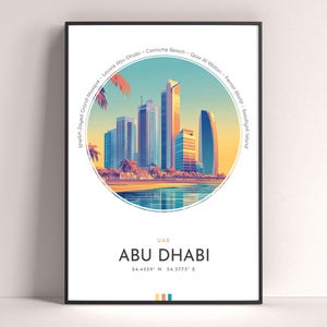Abu Dhabi City Poster,  UAE Travel Print,  Framed Wall Art Print, Minimalist Travel Home Decor