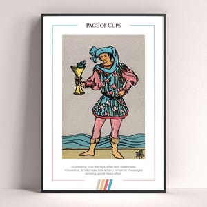 Pôster de Carta de Tarô da Página de Copas, Impressão de Arte de Tarô, Pôster Moderno de Carta de Tarô, Decoração de Tarô, Pôster Místico, Presente de Bruxa, Presente Místico