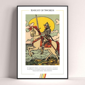 Knight of Swords Tarot Card Poster, Tarot Art Print, Tarot Card Modern Poster, Tarot Decor, Mystical Poster, Witchy Gift, Mystical Gift