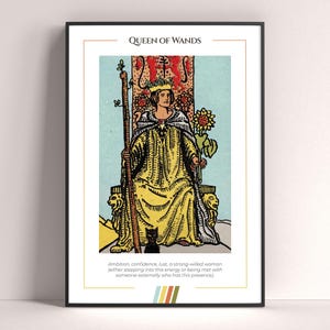 Queen of Stäbe Tarot Karte Poster, Tarot Kunstdruck, Tarot Karte druckbares Poster, Tarot Dekor, mystisches Poster, witchy Geschenk, mystisches Geschenk