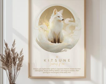 Kitsune Japanese Fox Poster, Mythical Spirit Animal Wall Art, Inari’s Fox Print, Japanese Folklore Decor, Magical Creature Illustration