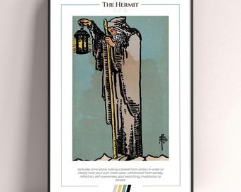 The Hermit Tarot Card Poster, Tarot Art Print, Tarot Card Modern Poster, Tarot Decor, Mystical Poster, Witchy Gift, Mystical Gift