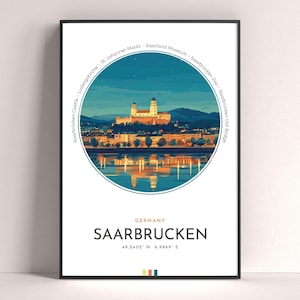 Saarbrucken City Poster, Germany Travel Print, Framed Wall Art Print, Minimalist Travel Home Decor