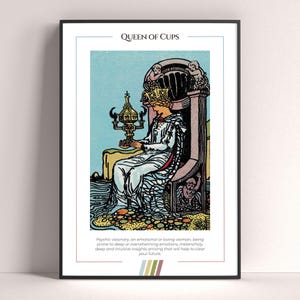 Póster de la Reina de Copas del Tarot, Impresión artística del Tarot, Póster imprimible de la carta del Tarot, Decoración del Tarot, Póster místico, Regalo de bruja, Regalo místico