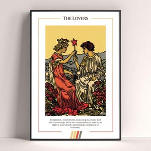 Póster de la carta del Tarot de los Enamorados, lámina de tarot, póster imprimible, decoración de tarot, póster místico, regalo de bruja, regalo místico