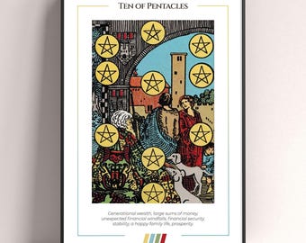 Ten of Pentacles Tarot Card Poster, Tarot Art Print, Tarot Card Modern Poster, Tarot Decor, Mystical Poster, Witchy Gift, Mystical Gift