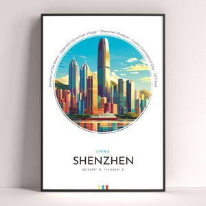 Shenzhen City Poster, China Travel Print, Framed Wall Art Print, Minimalist Travel Home Decor
