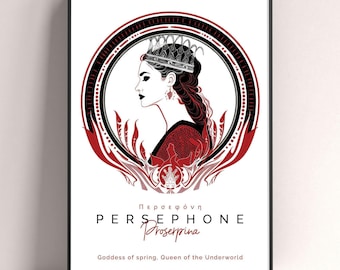 Persephone Goddess of Spring and the Underworld Wooden Framed Poster, Greek Mythology Wall Art Gift