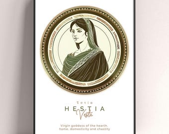 Hestia Goddess of Hearth and Home Wooden Framed Poster, Greek Mythology Wall Art Gift