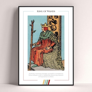 Póster de la carta del Tarot del Rey de Bastos, lámina de tarot, póster imprimible, decoración de tarot, póster místico, regalo de bruja, regalo místico