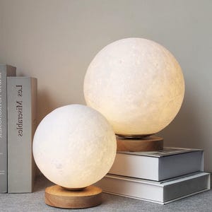 3D Printed Moon Lamp,Moon Night light, Lunar Crystal Ball Desk Lamp, Personalized Snow Globe Memorial Gift, Space Planet Room Decor