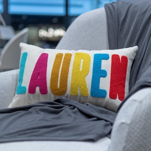 Unique Punch Needle Embroidery Pillow , Name Design Pillow, Lumbar Cushion Cover for Housewarming Gifts, Newborn Gifts