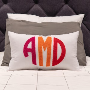 Monogrammed Punch Needle Pillow, Housewarming Gift, Embroidered Lumbar Pillow, Gifts For Her, Personalized Gift, Baby Name Pillow