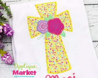 Machine Embroidery Design Applique Cross Flowers Zig Zag INSTANT DOWNLOAD