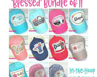 Machine Embroidery Applique Design Blessed Bundle of 11 In the Hoop Hat Patches INSTANT DOWNLOAD