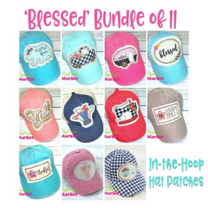 Machine Embroidery Applique Design Blessed Bundle of 11 In the Hoop Hat Patches INSTANT DOWNLOAD