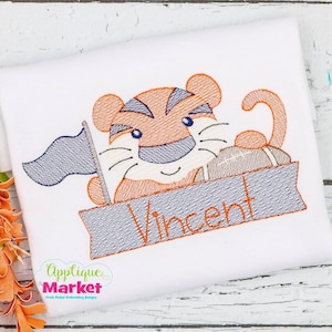 Machine Embroidery Design Tiger Football Sketch INSTANT DOWNLOAD