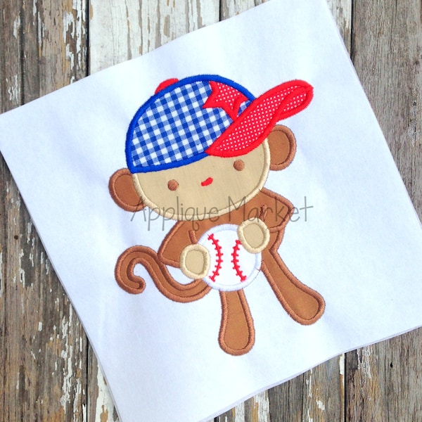 Machine Embroidery Design Applique Baseball Monkey INSTANT DOWNLOAD