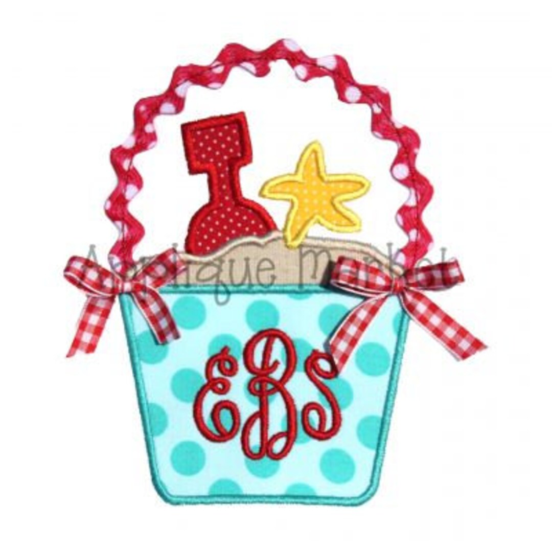 Machine Embroidery Design Applique Beach Bucket Ric Rac INSTANT