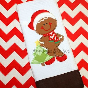 Machine Embroidery Design Applique Gingerbread Standing with Tree INSTANT DOWNLOAD