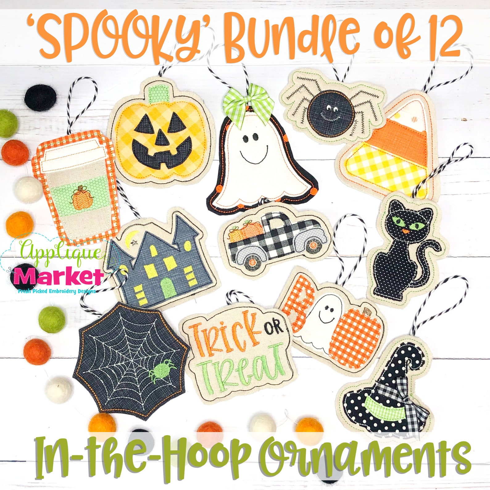 Machine Embroidery Design Applique in the Hoop Halloween Ornaments ...