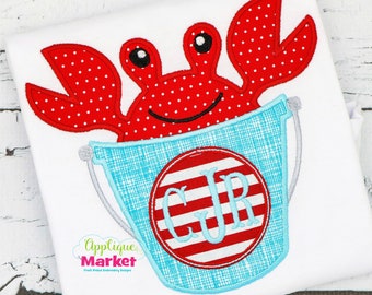 Machine Embroidery Design Applique Beach Bucket Big Crab INSTANT DOWNLOAD