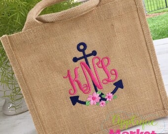 Machine Embroidery Design Anchor Flowers Monogram Font INSTANT DOWNLOAD