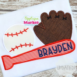 Machine Embroidery Design Applique Baseball Trio INSTANT DOWNLOAD