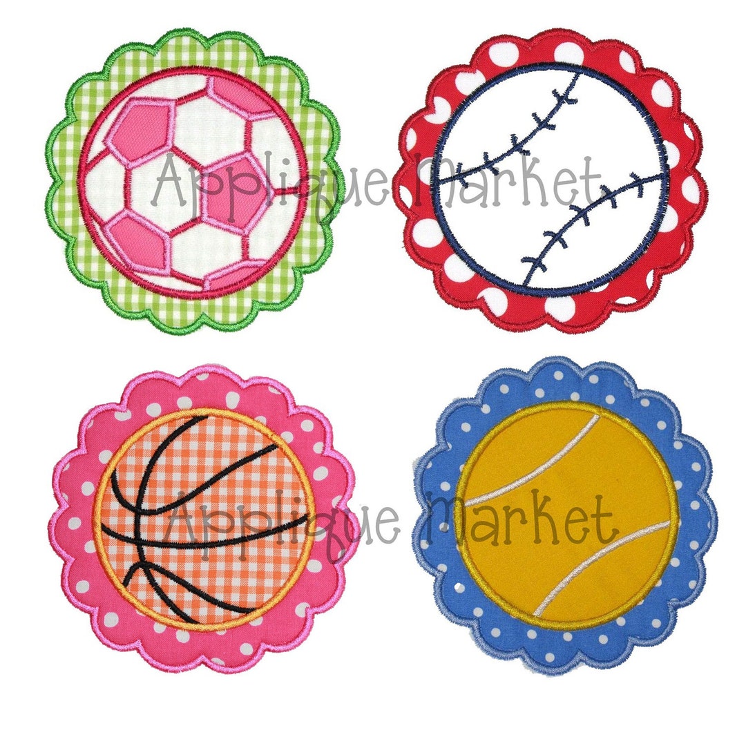 Machine Embroidery Applique Design Sports Ball Scallop Patch Set Soccer