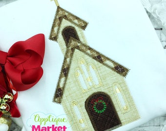 Diseño de bordado a máquina Applique Christmas Church Zig Zag DESCARGA INSTANTÁNEA