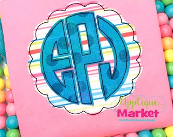 Machine Embroidery Design Applique Natural Circle Monogram Applique Bean Stitch Font INSTANT DOWNLOAD