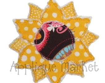 Machine Embroidery Design Applique Frayed Raggy Sunflower 6 Sizes INSTANT DOWNLOAD