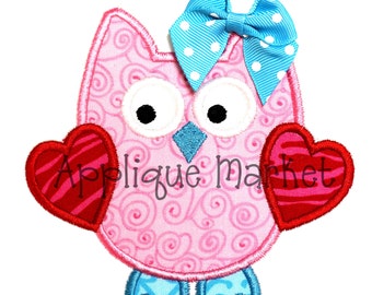 Machine Embroidery Design Applique Owl with Hearts INSTANT DOWNLOAD